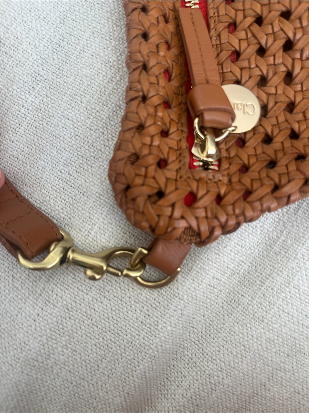 Clare V Grande Fanny Rattan Crossbody with Red Zip - Picture 6 of 15